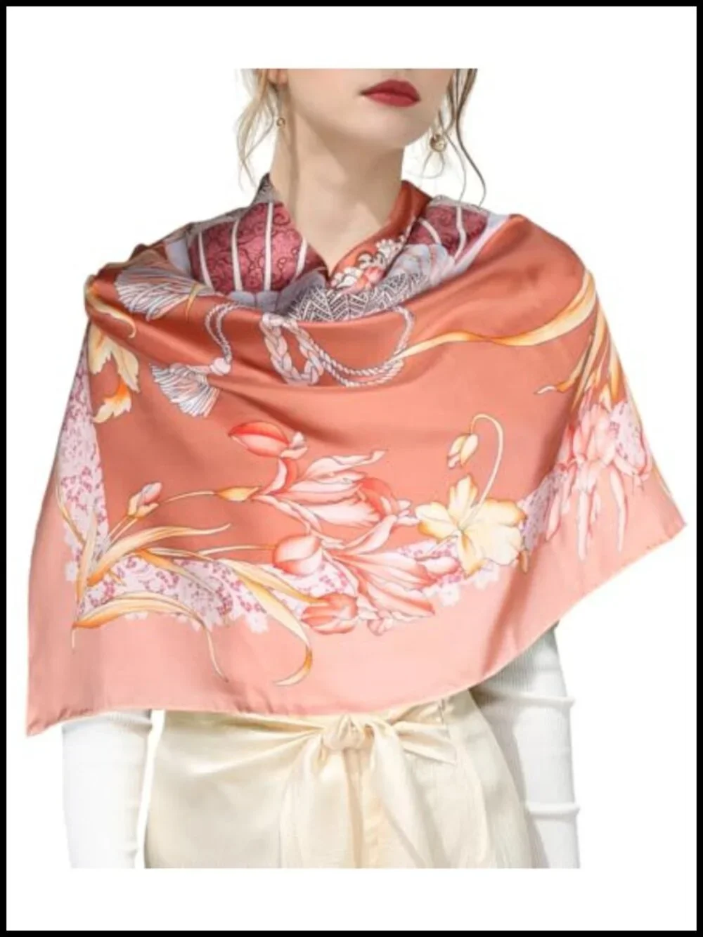 Large Square 100% Mulberry Silk Twill Scarf Hand-Rolled Edges 35x35